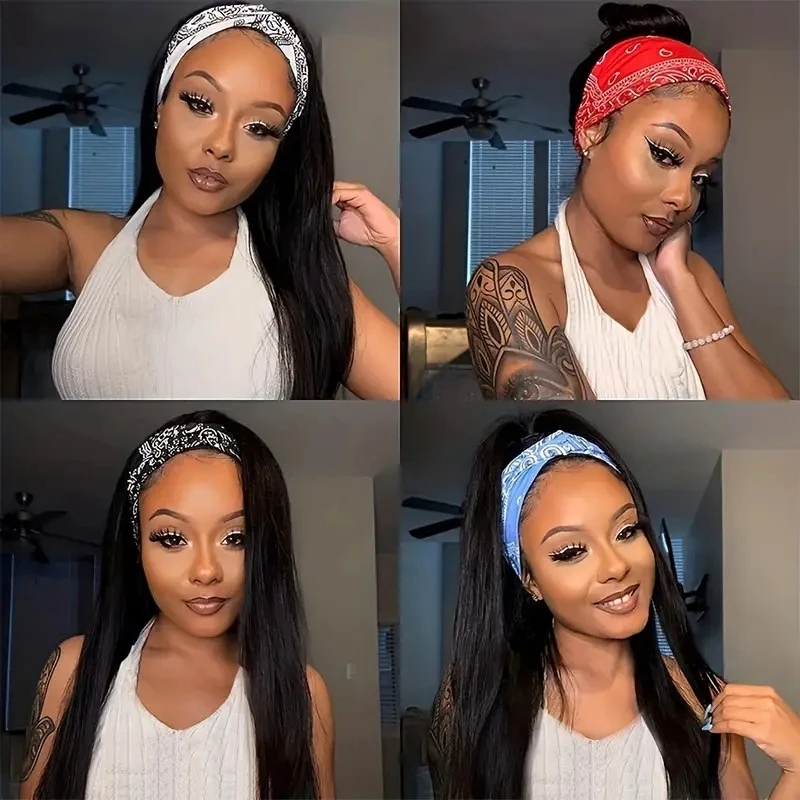 New fashion , long straight hair headband wig, full head cover - view 4