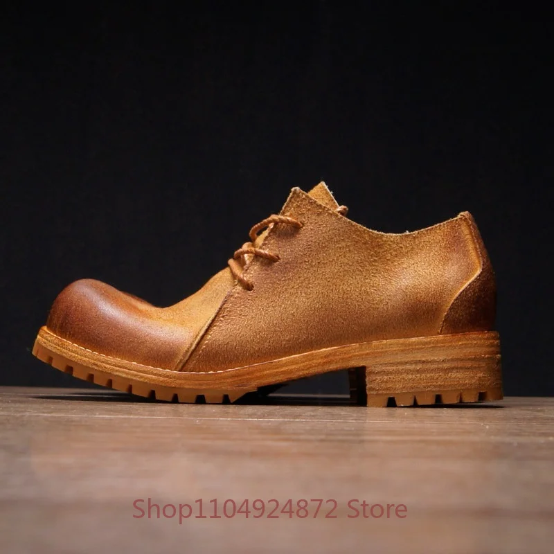 Bottes de moto Derby basses style britannique pour hommes, en cuir de vachette véritable, rétro, à bout rond, mode, bottes western