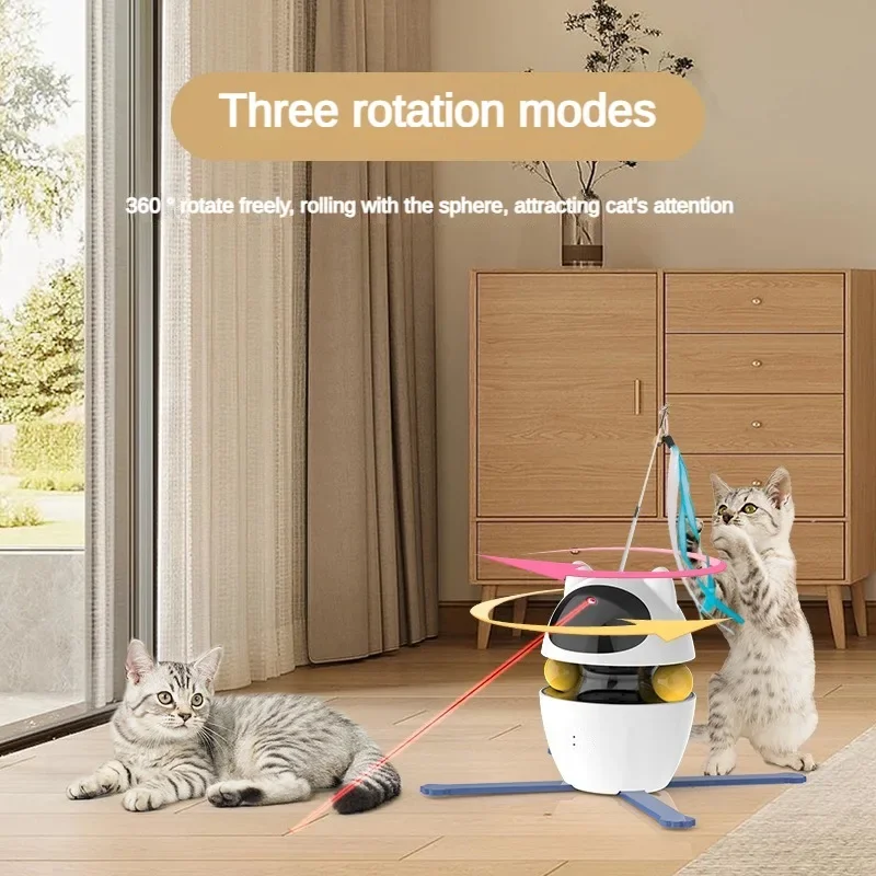 

Electric Cat Turntable Intelligent Laser Detachable Cat Teaser Stick 3 Rotation Modes Electric Pet Cat Toys