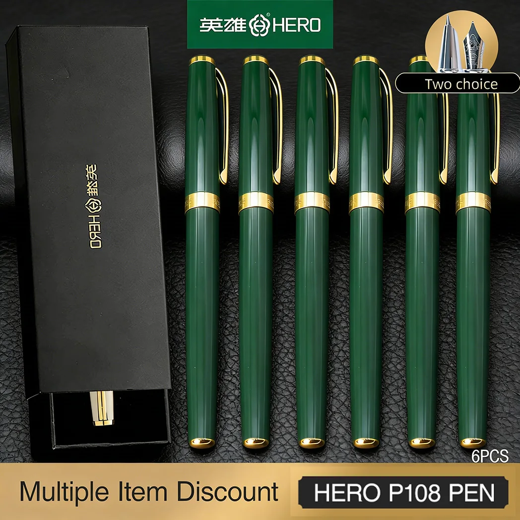

HERO P108 Fountain Pen Set 1/2/4/6 Pcs Forest Green Metal Ink Pen 0.5mm Fine Nib Elegant Writing Set for Birthday Party Favor