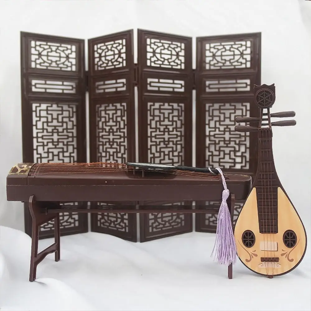 Retro Bjd Doll Accessories Chinese Style Decoration Props Screen Group Fan Flute Guzheng Musical Instrument Doll Photo Props