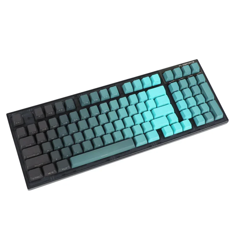 PBT Keys for Mechanical Keyboard OEM Height Double Shout Black Cyan Side Print Backlight Through AULA F75 GK61 Anne Pro 2 Ajazz