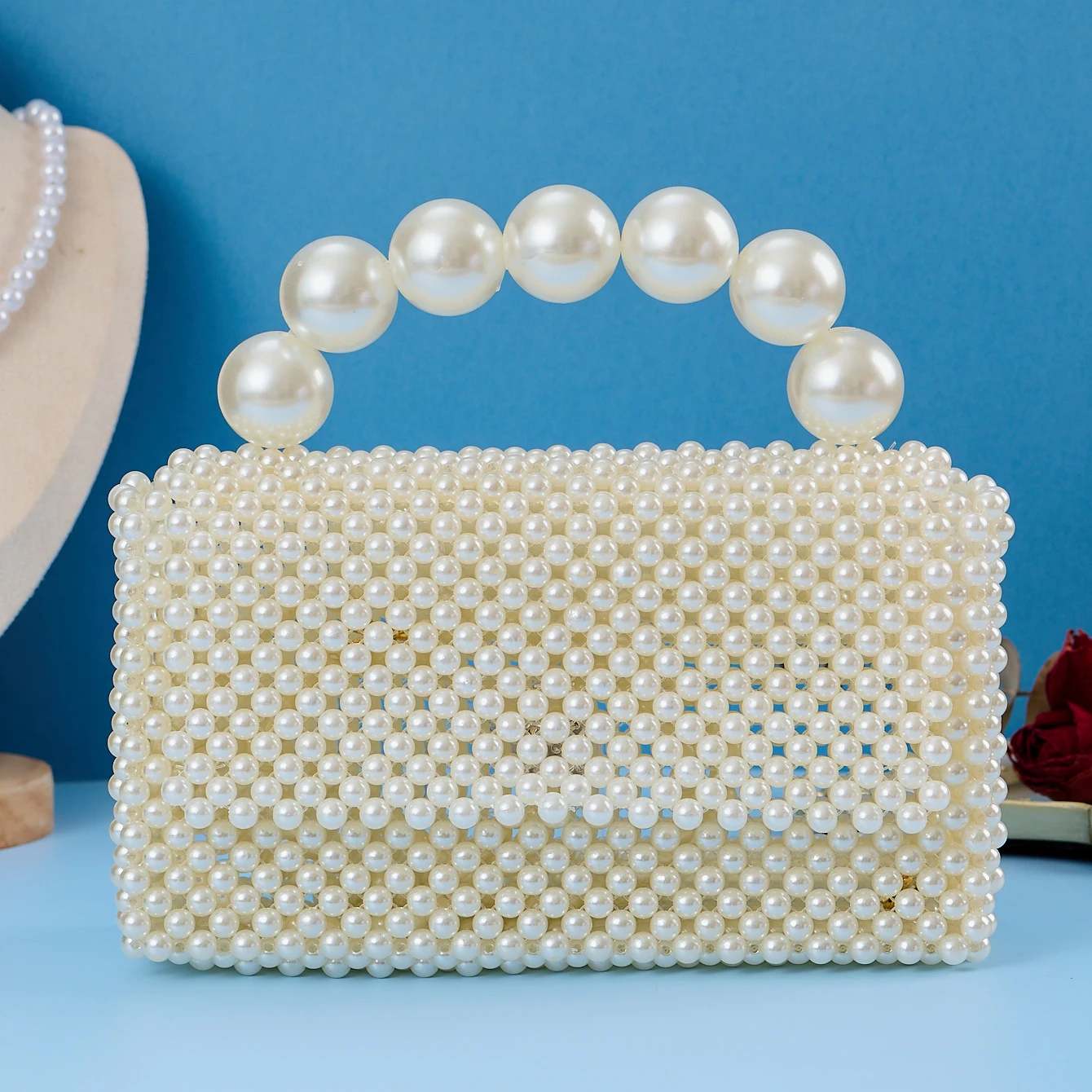 Immagine 3: Elegante borsa con perle in stile francese - nuovo modello, design artigianale con perline, versatile borsetta a tracolla.