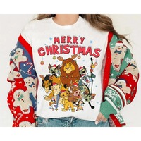 Disney The Lion King Merry Christmas Shirt Simba Mufasa Scar Nala Timon Pumbaa Rafiki Christmas Women Clothes Comfortable Cotton
