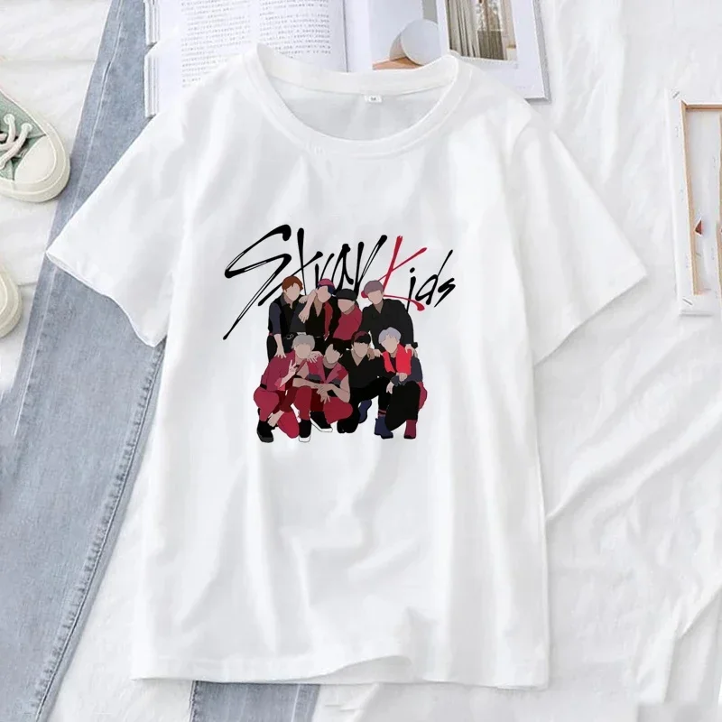 Band Stray Kids 100% Cotton Print T-Shirt Women Cartoon TShirts Korea Harajuku Gothic Tops Boys Girls Kpop Streetwear Clothes