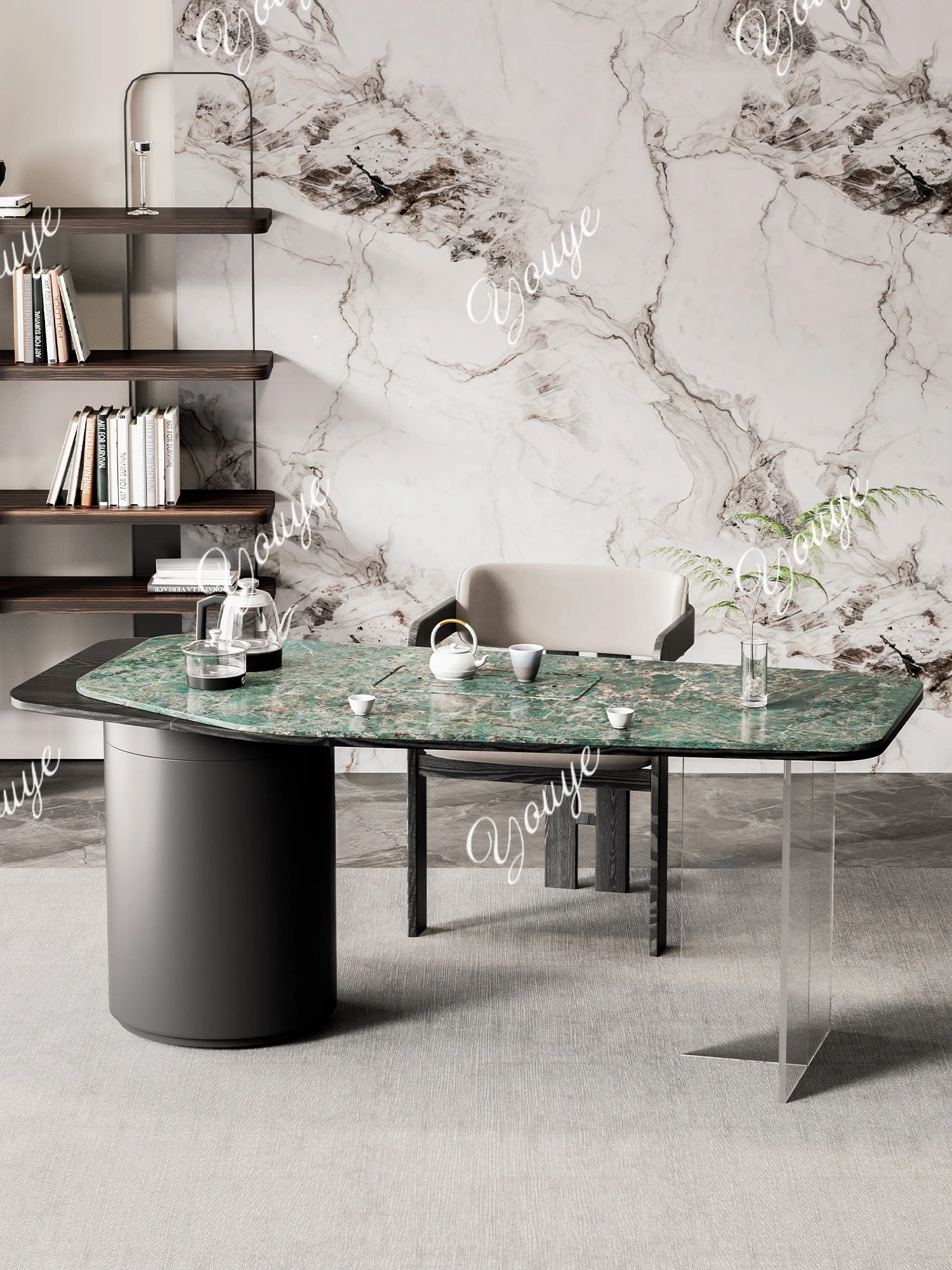 Balcony small tea table light luxury modern high-end rock slab desk living room home new high-end