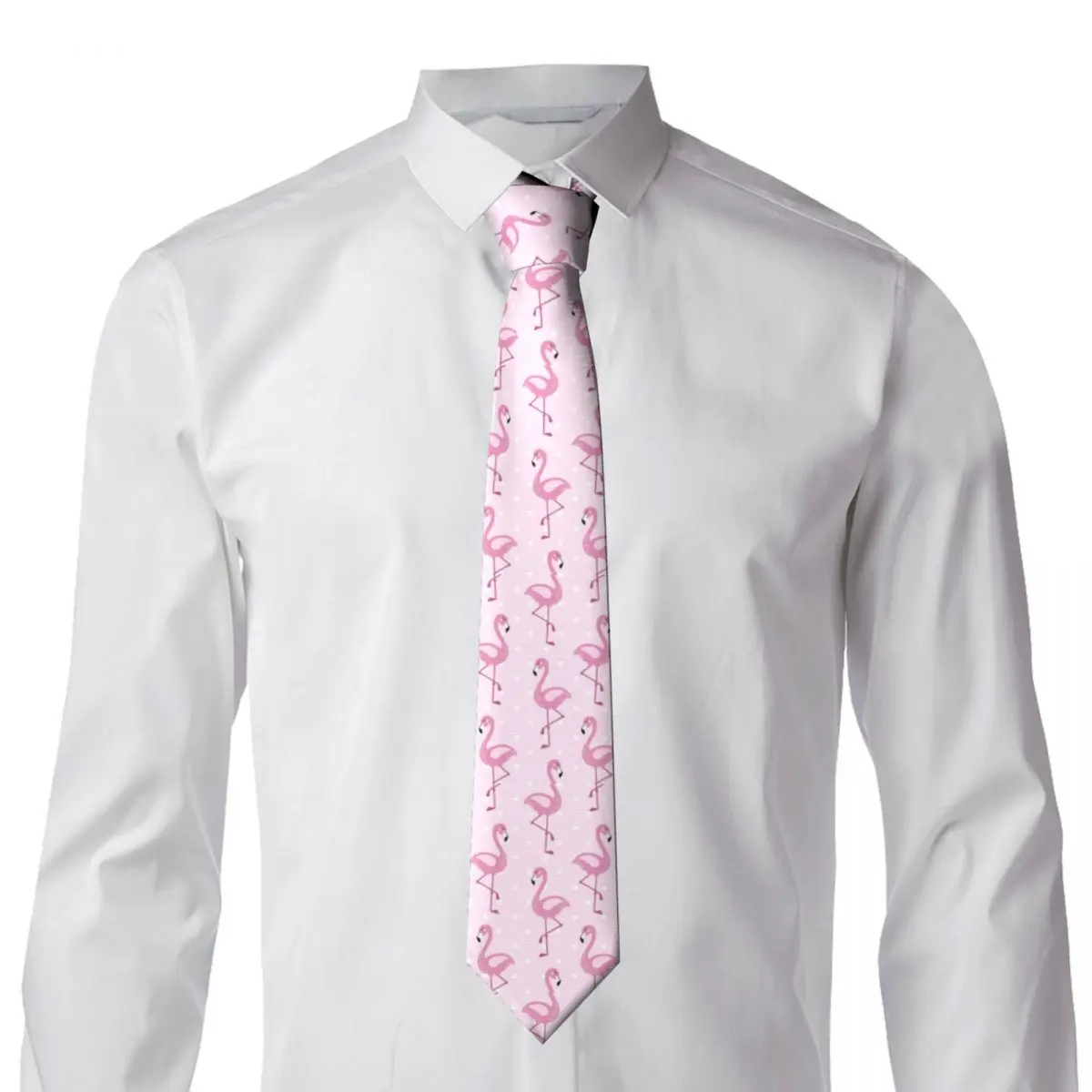 Cute Flamingo Tie Polka Dots Doodle Custom DIY Neck Ties Retro Casual Collar Tie Male Daily Wear Necktie Accessories