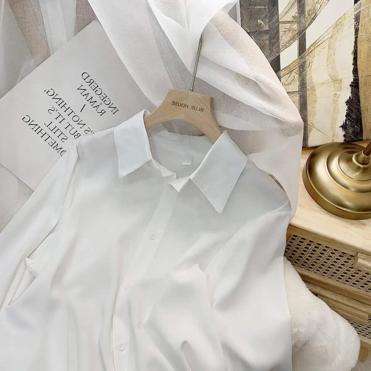 Women Chiffon White Shirt Korean Fashion Loose Long Sleeve Tops Casual Office Ladies All Match Shirts Spring New