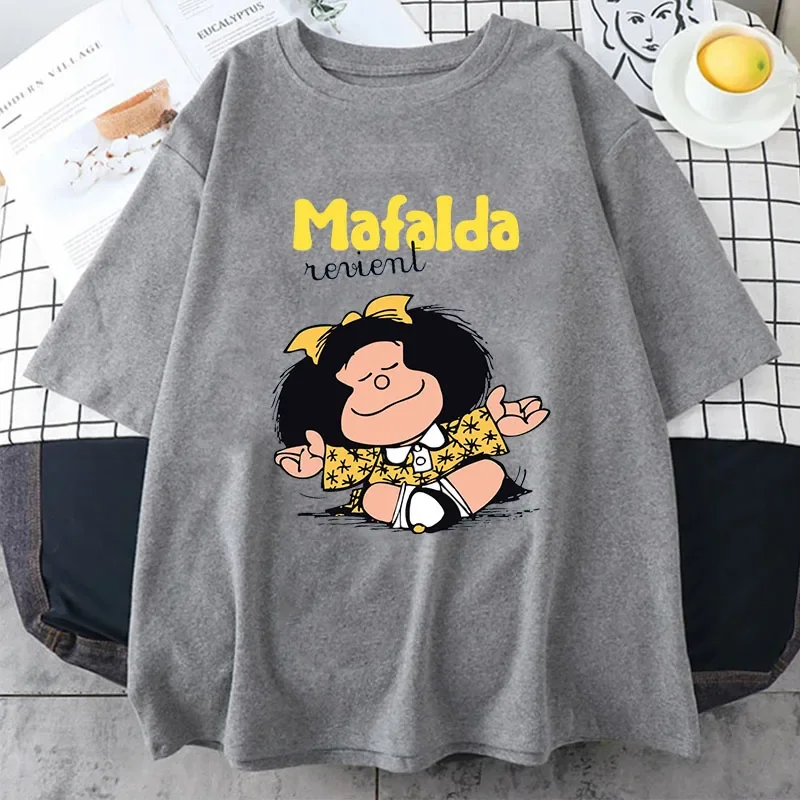 New Mafalda T-shirt Women\'s T-shirt Comfortable and Breathable Cotton Men Short Sleeve Graphic Tee Female Manga Harajuku Clothes