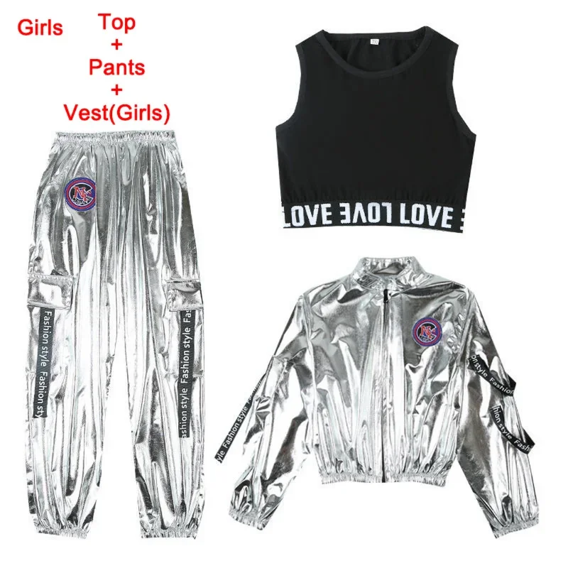 2023 heißer Verkauf Kinder Hip-Hop-Astronauten Raum anzüge Jungen Trommeln Kleidung Set Mädchen Silber Farbe Jazz Tanz Kostüme Rave Kleidung