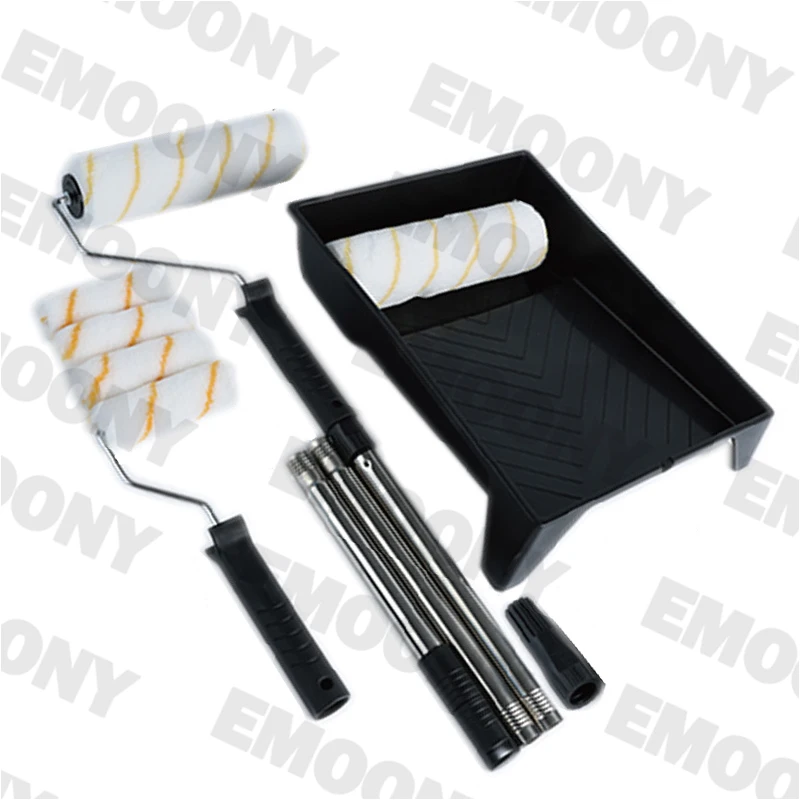 Conjunto de ferramentas de rolo de pintura de 9 polegadas, rolo de bandeja de pintura, haste de extensão de estrutura de rolo de cobertura de cabelo