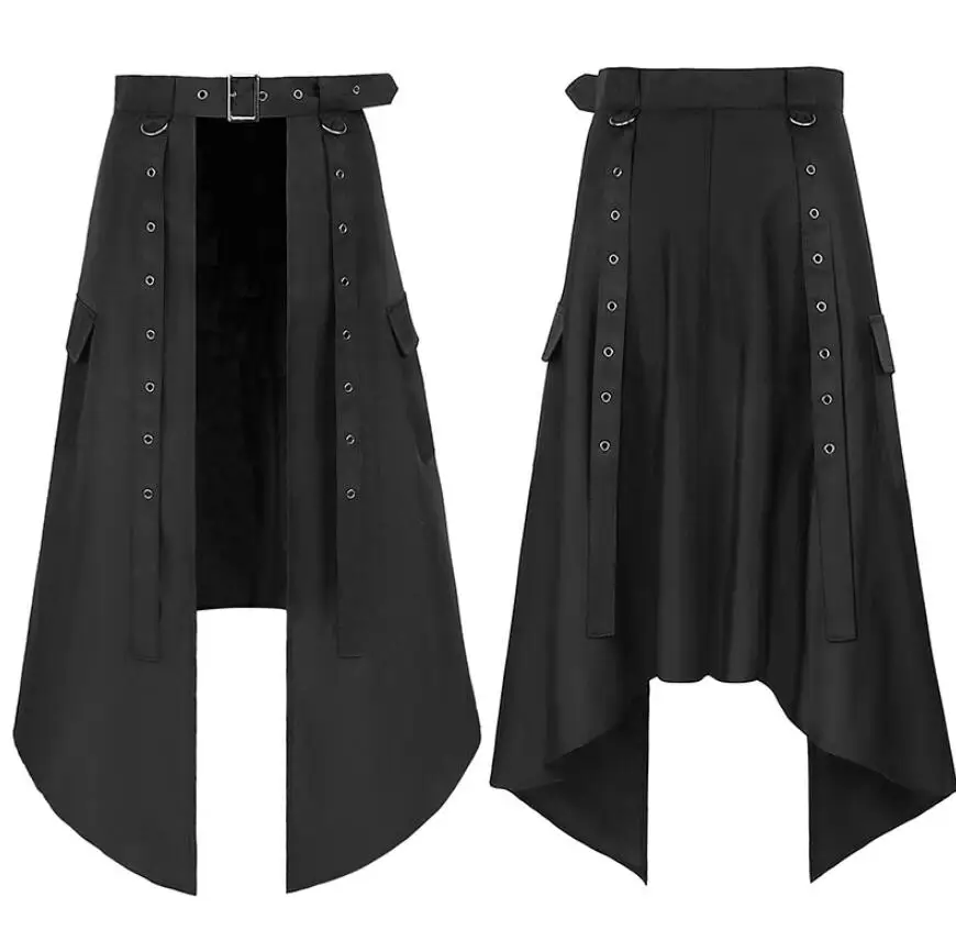 Medieval Gothic Men\'s Half Skirt Jacquard Steampunk Stylish Kilt Open Front Harujuku Burlesque Fringe Traditional Skirts