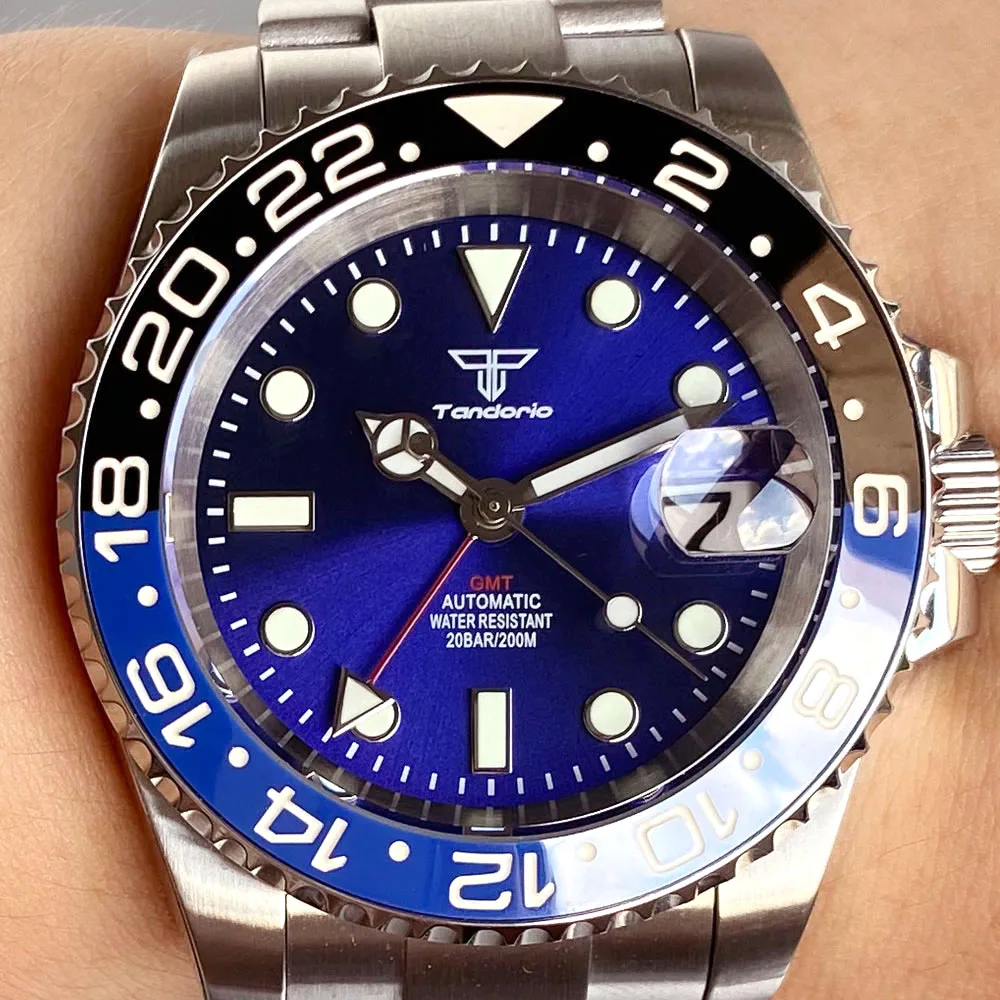 カスタムロゴ 40mm ブラック ブルー ペプシ ビジネス ダイバー NH34 GMT ウォッチ 100m防水 サファイアクリスタル NH34A 自動巻き腕時計 メンズ