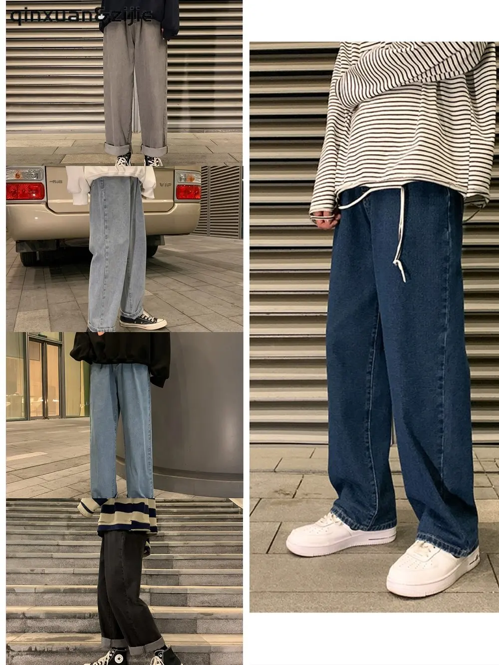 

2022 New Korean Fashion Men's Baggy Jeans Classic Unisex Man Straight Denim Wide-leg Pants Hip Hop Bagy Light Blue Grey Black