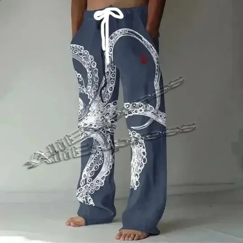 

Men's Large Size 3D Printed Casual Straight Leg Pants Trend Print Spring Autumn Thin Wide-Leg Moto Style Cross-Border Hot Sale