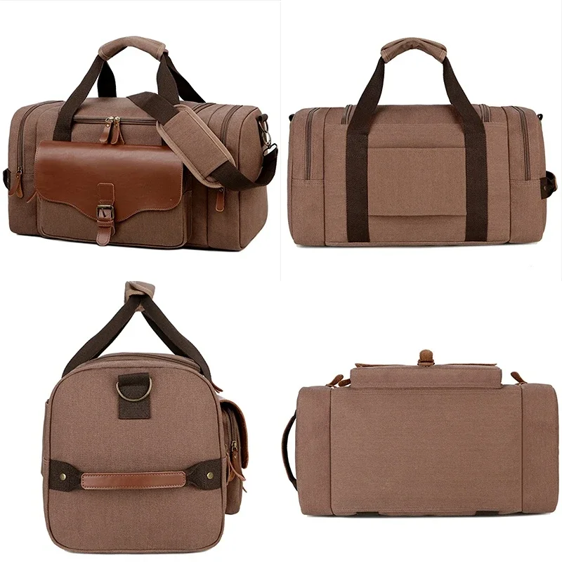 Imagem -06 - Bolsas de Couro Multifuncionais de Lona de Grande Capacidade Bolsa de Bagagem Bolsa de Viagem Utilitária para Homens