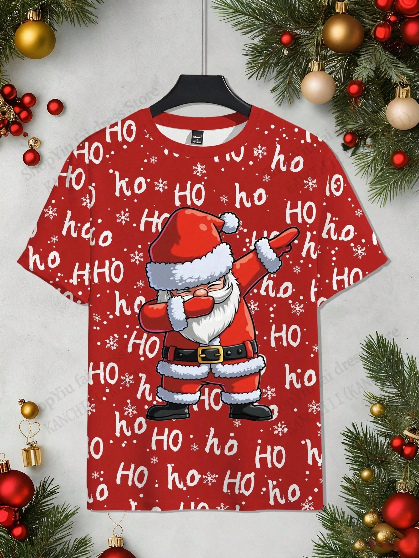 Funny Rock Santa Claus HO HO 3D Print T-shirt Men Women Fashion Christmas Short Sleeve Tops Tees Letter Xmas T-shirt Men Clothes