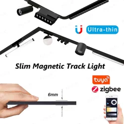 Ultra Slim 6mm Magnetic Track Light Dimmable Surface Mount Embedded Plastering Rail Modern Flood Spot LED Lamp Smart Tuya Zigbee