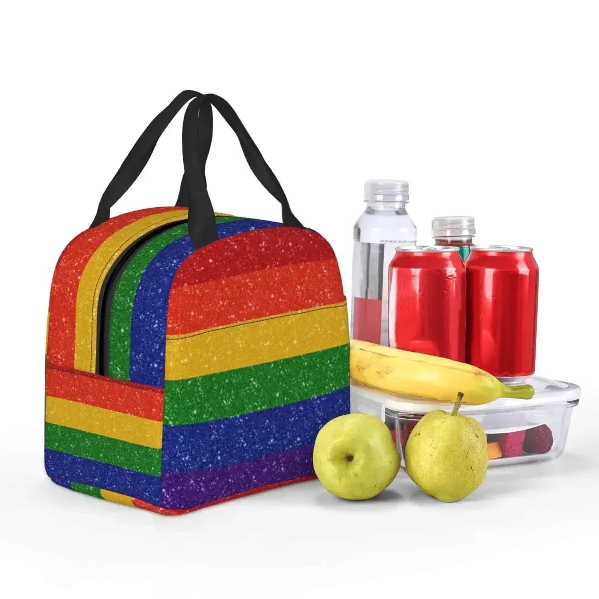 Custom Faux Glitter Rainbow Pride Flag Lunch Bag Men Women Warm Cooler Insulated Lunch Box for Kids School Children