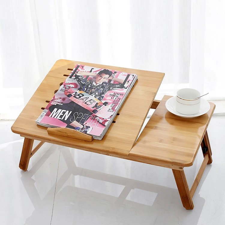 Modern Multi-function Folding Computer Desk Adjustable Height Portable Bed Bamboo Computer Desk