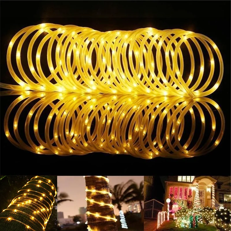 5/10/20m Outdoor LED Solar String Lights Waterproof Hose Garland for Xmas Party Wedding New Year Christmas Tree Decorations