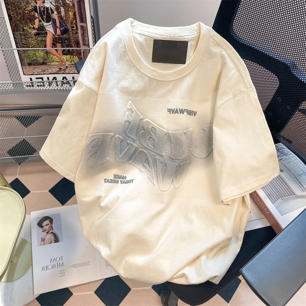 

00% Pure Cotton American Retro 3D Flower Pred Letter ort Sve T-irt ex Large Size 300 Pou Couple Tops