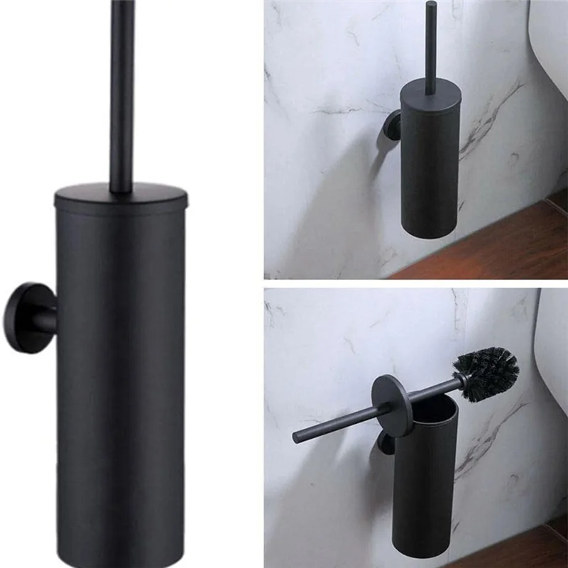 A261P Black Toilet Brush Holder Steel Cleaning Tool Vertical Mounted Wall Bathroom Toilet Brush