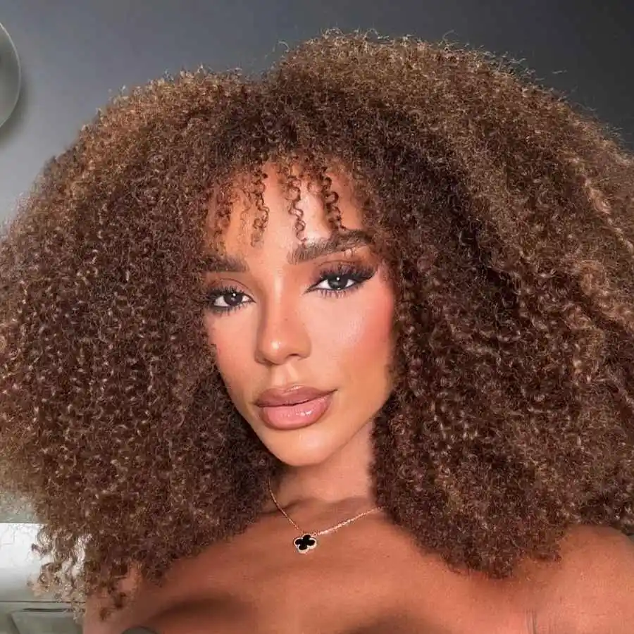 

13x6 Kinky Curly Chocolate Brown HD Lace Front Human Hair Wigs For Women Pre Plucked Colored Curly HD Lace Frontal Wig Glueless