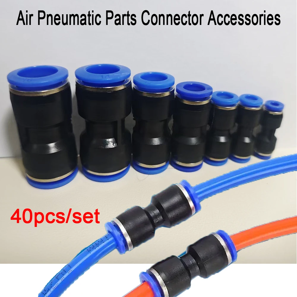 40 PCS 4/6/8/10/12 Air Pneumatic Parts Connector Accessories Pneumatic Quick Push Connectors Set for Industrial Use Tube Hos