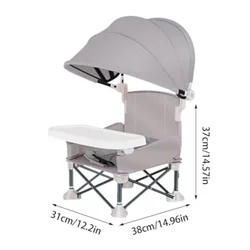 Portable Baby Feeding Chair Folding Raised Seat with Sunshade Feeding Chair and Removable Tray for Traveling Lawn Beach Outdoor