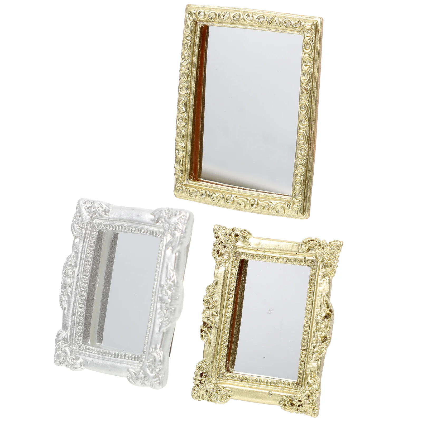 3 Pcs Retro Decor Dollhouse Mirror Gold Mini Decors Plastic Wear-resistant Child Toys