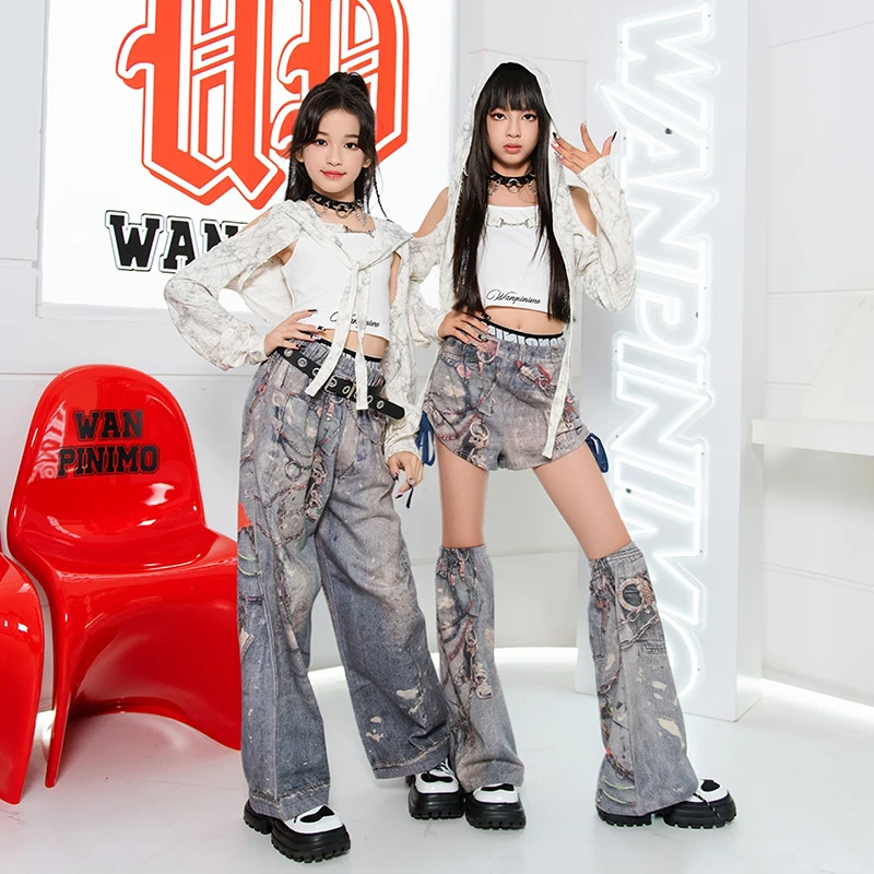 여아용 힙합 댄스 대회 의상, 키즈 K POP 재즈 댄스 세트, 거리 공연 의상, 축제 파티 조끼 바지 XH1633