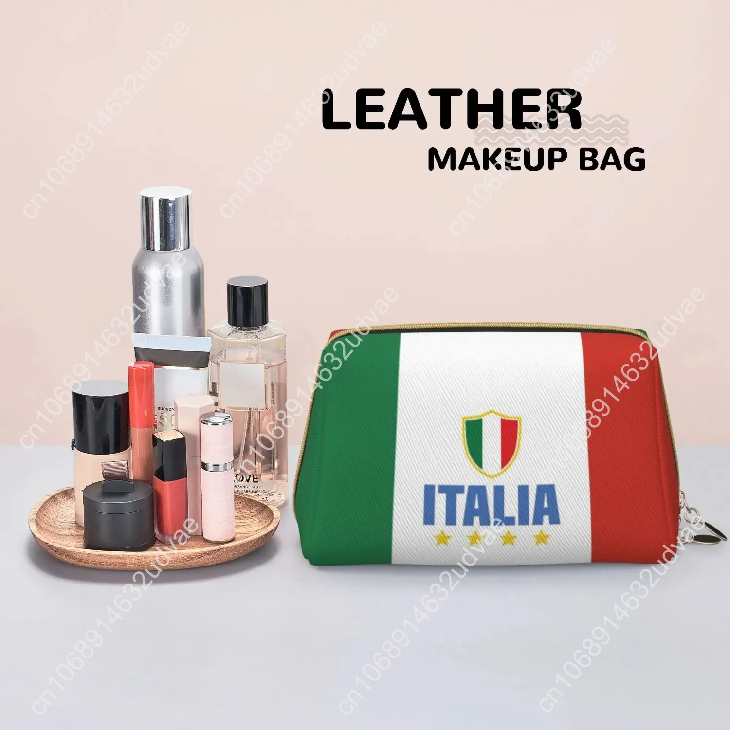Italiaanse Vlag Patroon Make-up Tas Lederen Reizen Cosmetische Tas Vrouwen Grote Capaciteit Waterdichte Toilettas Make-up Organizer Gift
