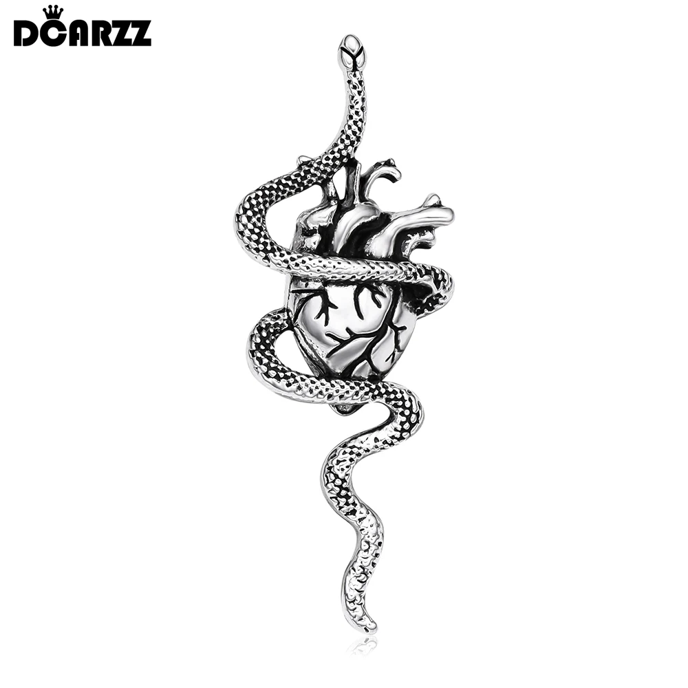 DCARZZ Medical Snake and Heart Antique Silver Color Pin Brooch Anatomy Cardiology Cardiologist Lapel Badge Jewelry for Nurse