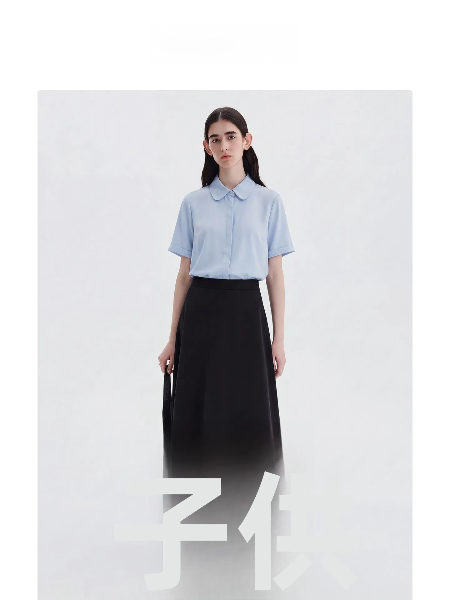 

Blue Short Sleeve Modal Shirt for Women Interview Dress Code Professional Female Student Uniform Set Summer Collection