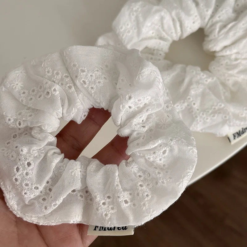 Artistic style hollow flower embroidery large intestine headband sausage headbands milkywhite hairrope temperament hairaccessory