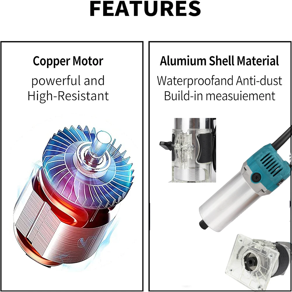 Tondeuse électrique filaire, 800W, 220V, outil de menuiserie, coupe-bordure, rainureuse, ouvre-trou multifonction, machine à graver