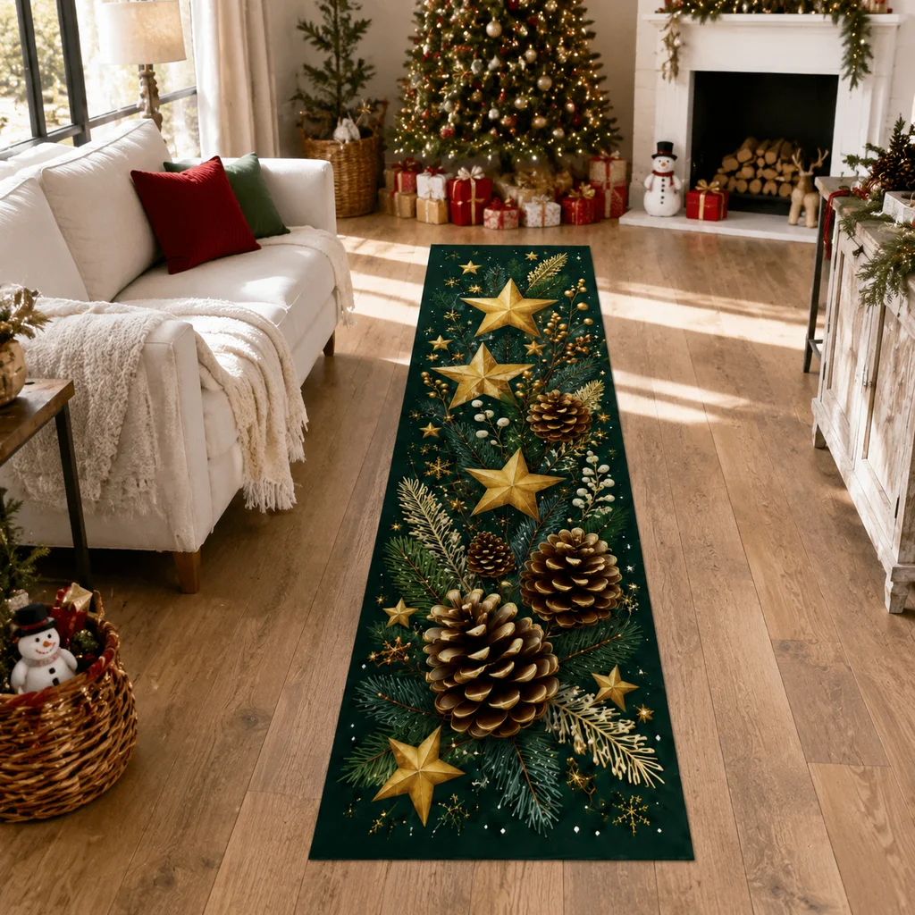 VIKAMA Christmas Series Festive Decor Rug Corridor Runway Staircase Corridor Hallway Entrance Passage Kitchen， Flannel Carpet