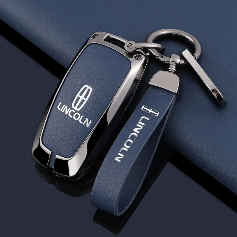 Aluminum Alloy Leather Car Key Case Cover for Lincoln Corsair Nautilus Aviator Continental Navigator MKC MKZ MKX Shell Protecto