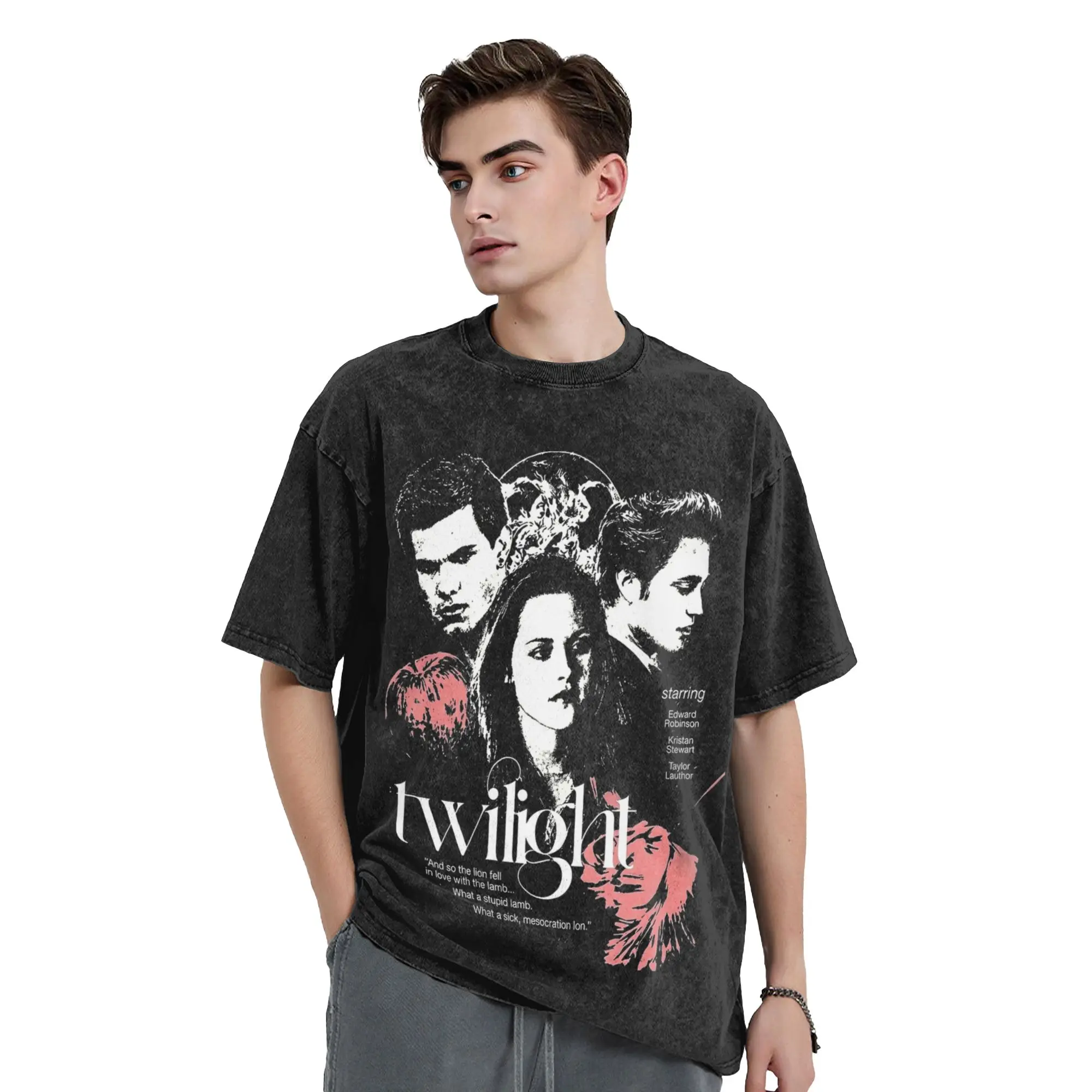 Washed T Shirt Team Edward Twilight Hip Hop Vintage T-Shirt Oversize  Streetwear Summer Tops Tee Shirt for Men Women