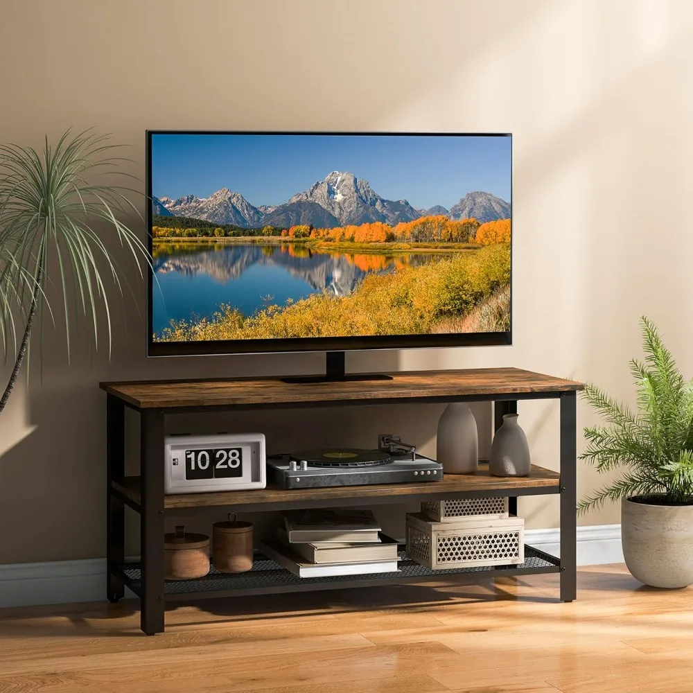 

Small TV stand, suitable for TVs under 50 inches, 3-layer TV console desk, with power socket, USB port, storage rack, industrial