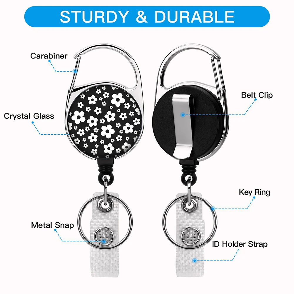 Hot selling circular chrysanthemum pattern Easy disassemble Zinc alloy badge automatic scroll easy pull buckle keychain H1206 A