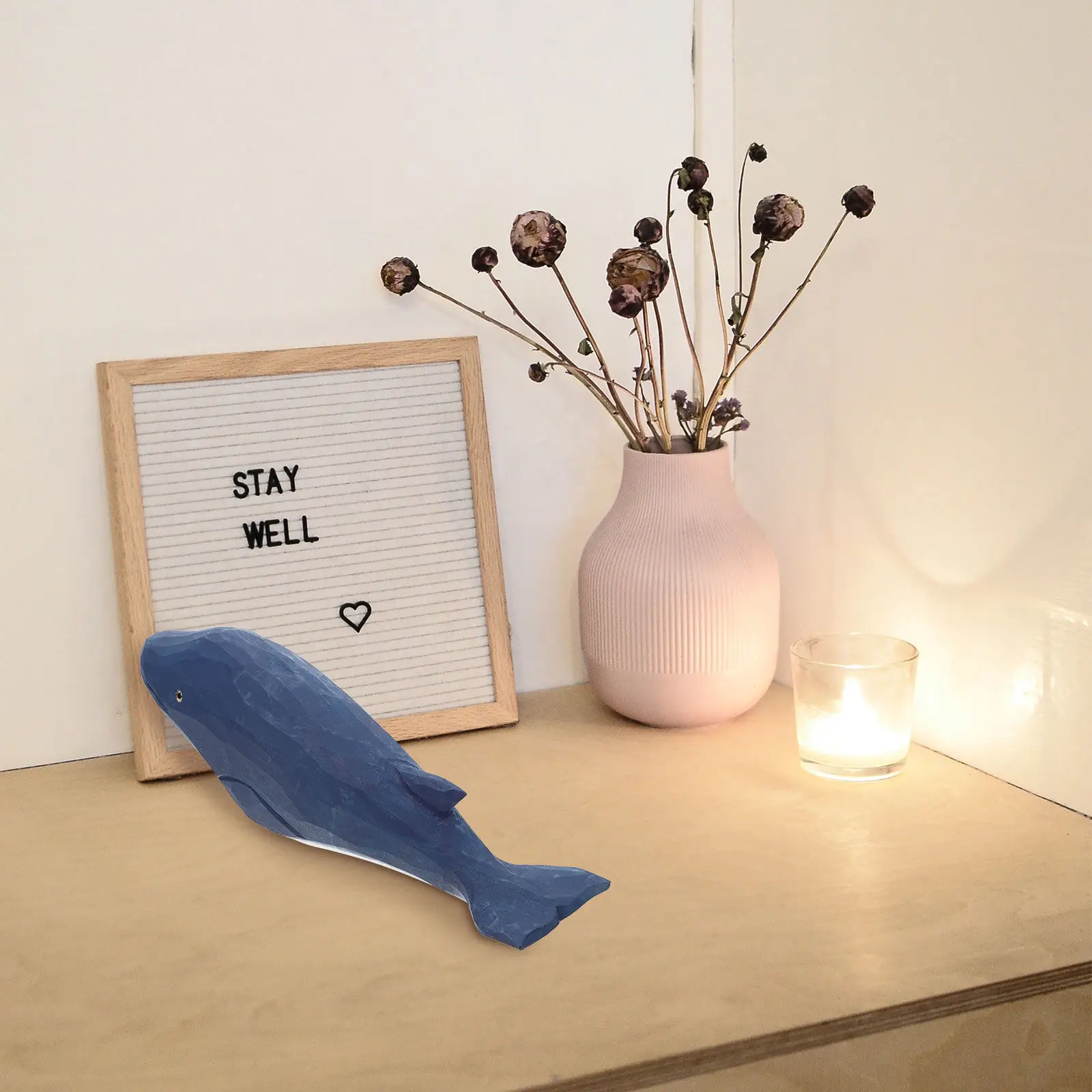 Simulation Whale Adornment Creative Wooden Whale Decor Smooth Lines Realistic Texture Office Home Party Decorative Marine Animal