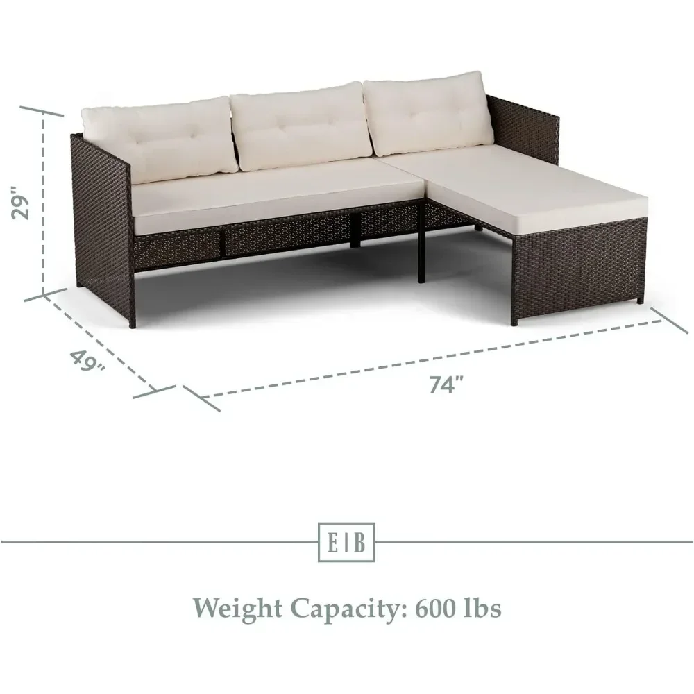 Outdoor sofa, rattan Patio furniture - mix and match outdoor furniture, L-shaped sofa, brown rattan/cream color, garden sofa