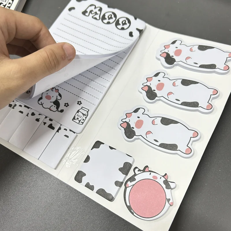 مجموعة واحدة، مجموعة ملاحظات لاصقة على شكل بقرة مكونة من 50 قطعة، أشكال حيوانات المزرعة الوردية اللطيفة، علامات صفحات الملاحظات اللاصقة للمكتب والمدرسة #4
