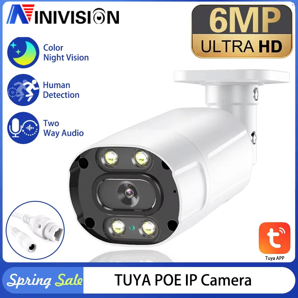 

TUYA Smart Life Home 6MP POE IP-камера 2-сторонняя аудио наружная POE пуля для обнаружения человека CCTV Домашняя цветная камера ночного видения