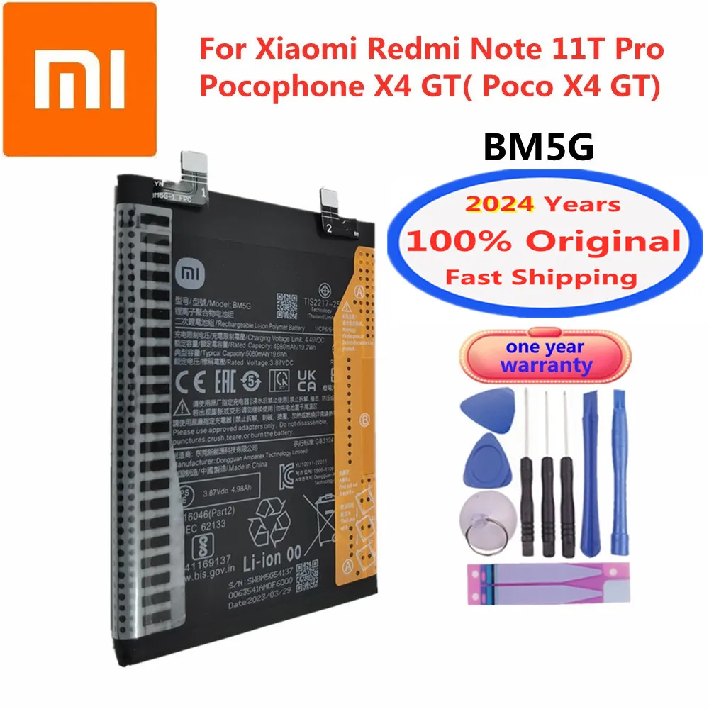 

New 5080mAh BM5G Redmi Original Phone Battery For Xiaomi Redmi Note 11T Pro / Pocophone X4 GT / Poco X4 GT Replacement Batteries