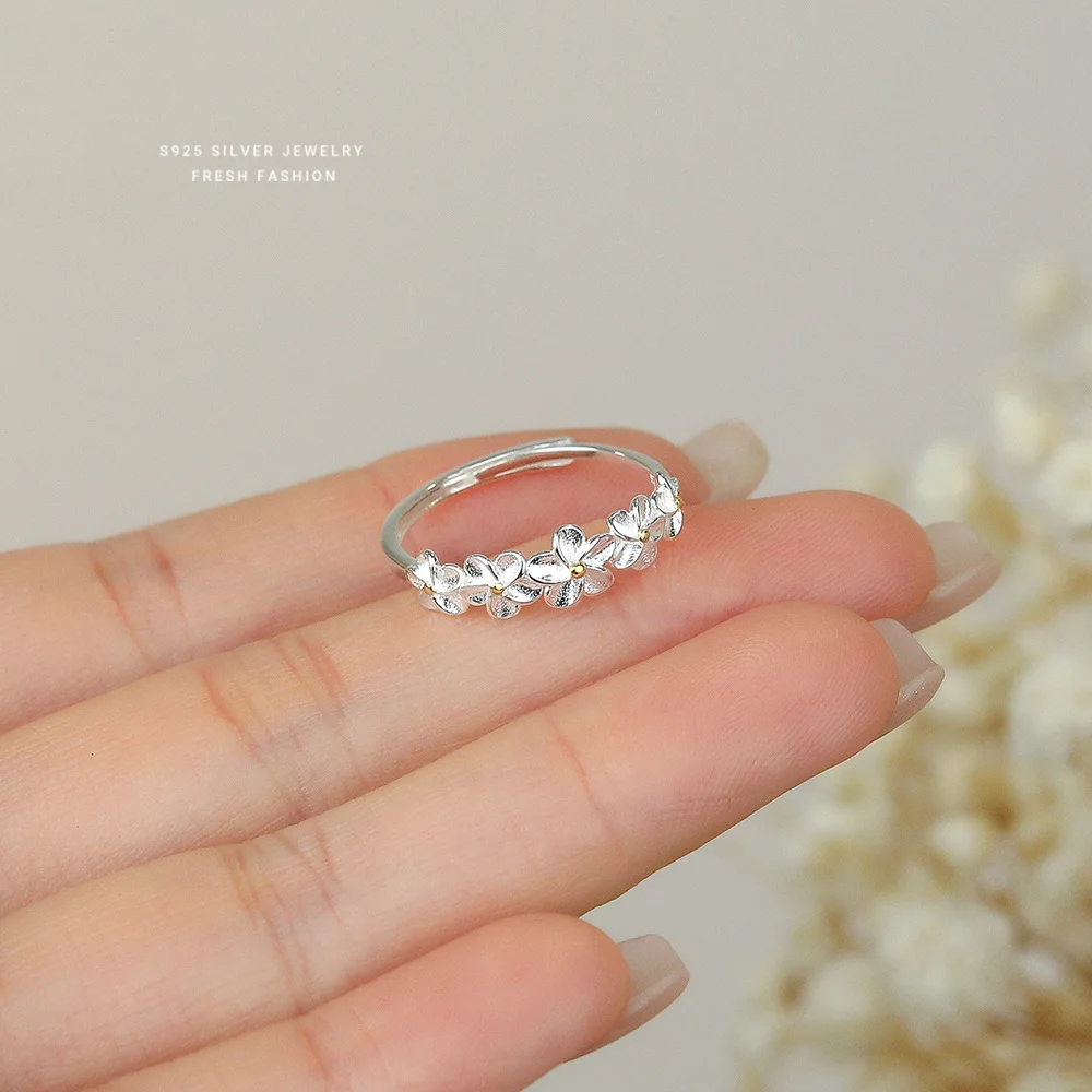 

SOFTPIG Genuine 925 Sterling Silver Flower Adjustable Ring for Women Cute Fine Jewelry Light Luxury Plant Accessories