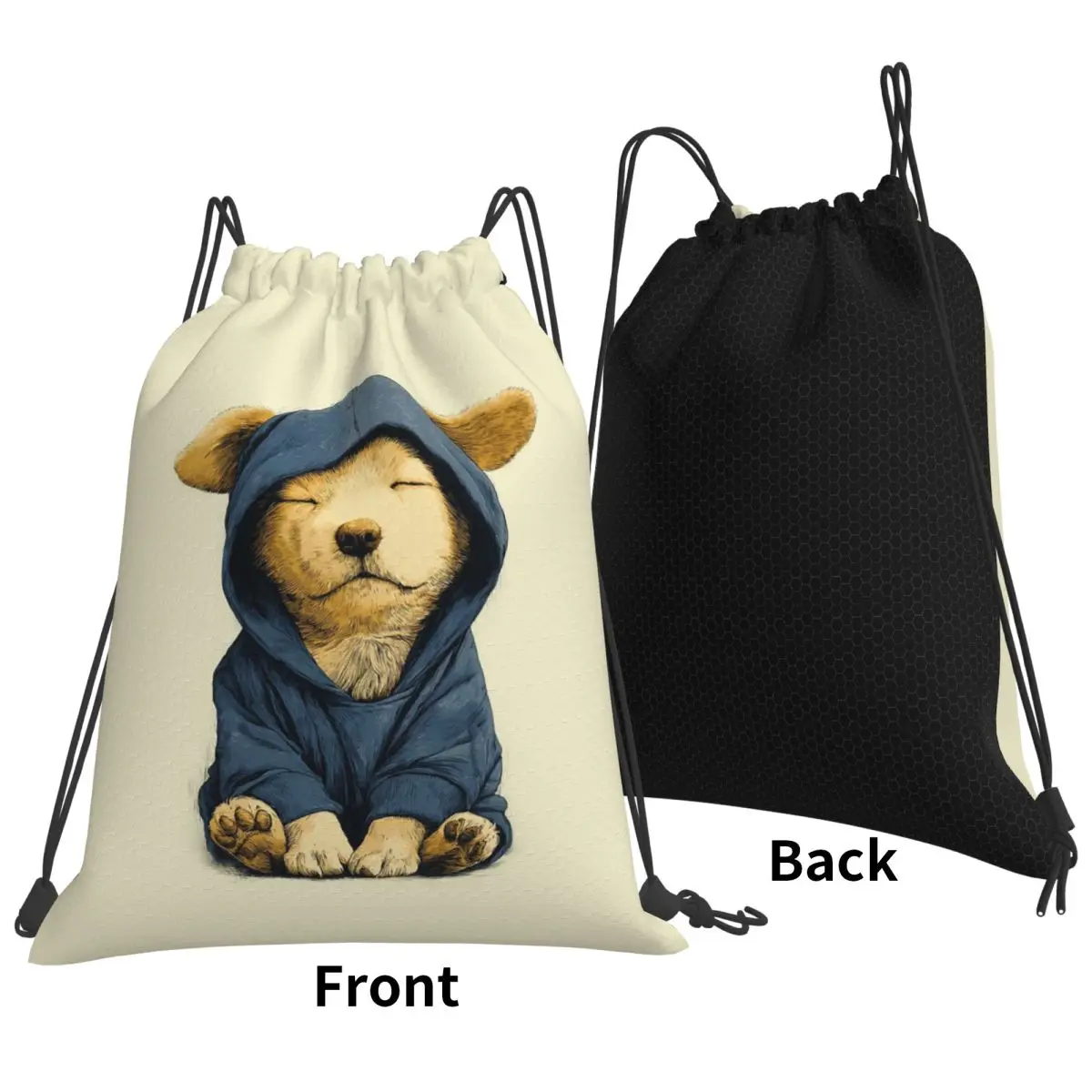 Sleeping Puppy In A Blue Hoodie Backpacks Casual Drawstring Bags Sports Bag Book Bags for Man Woman School