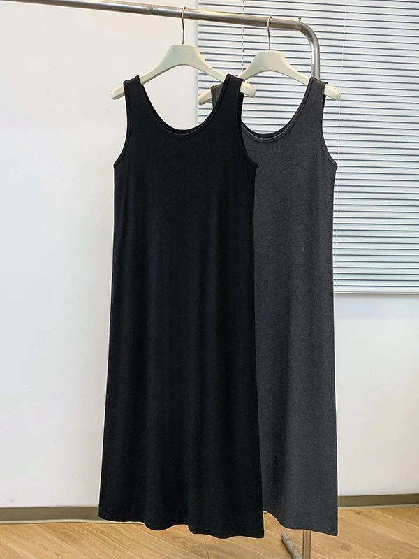Summer New plus Size Sleeveless Vest Dress Women Casual Long Skirt H-Shape High Waist Soft Comfortable Polyester Fiber